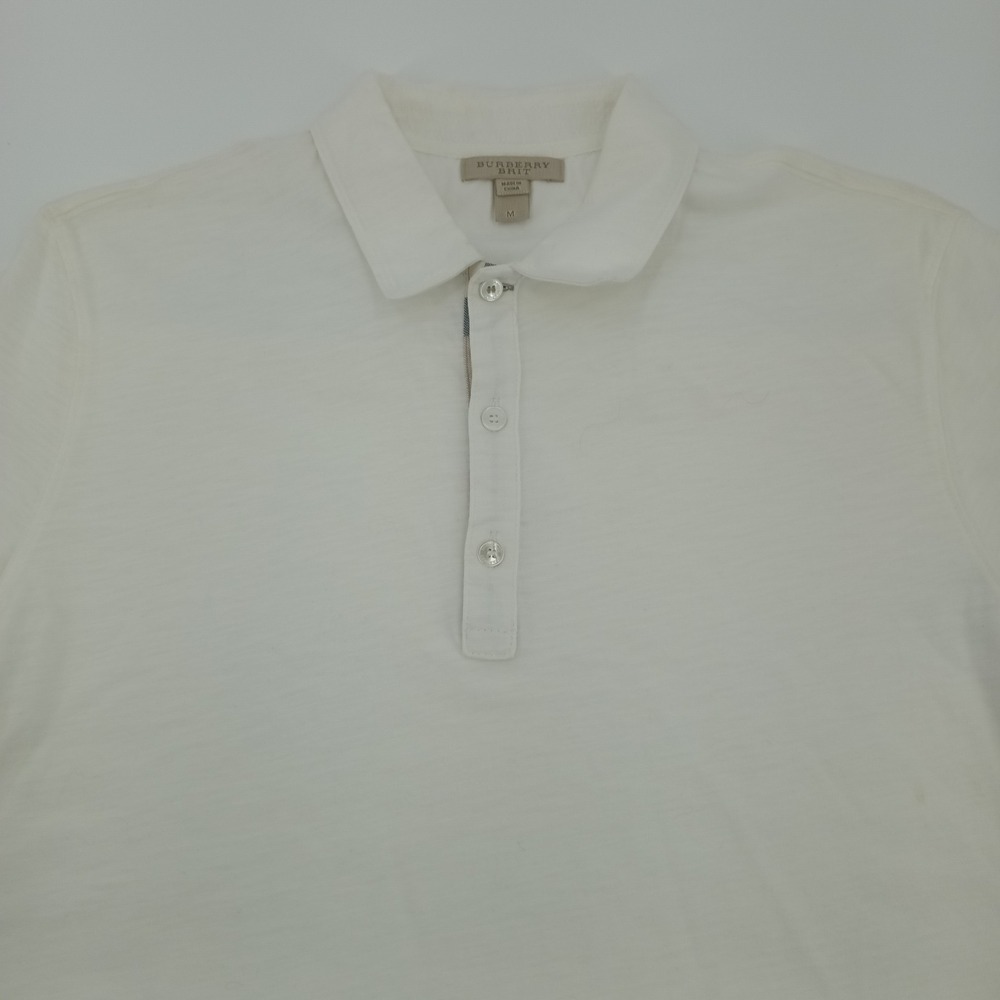 Burberry Brit Mens White Cotton Slub Nova Check Placket Polo Shirt Size M